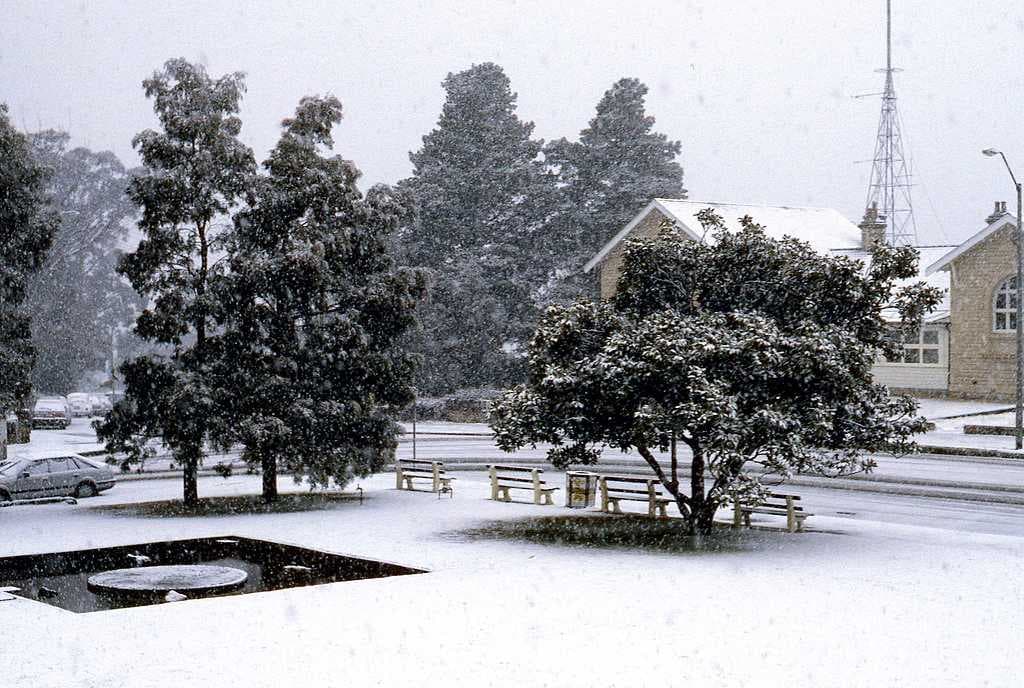 The Council Chambers during a snowfall