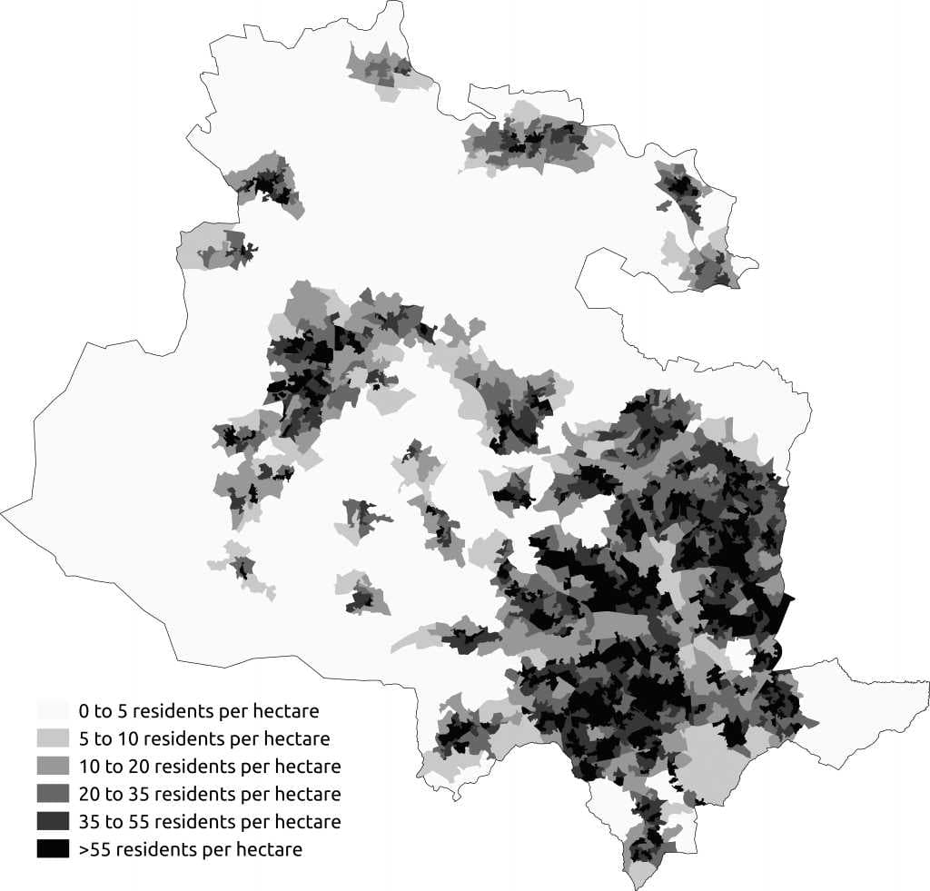 Population density in the Bradford Metropolitan District Council Area from the 2011 census