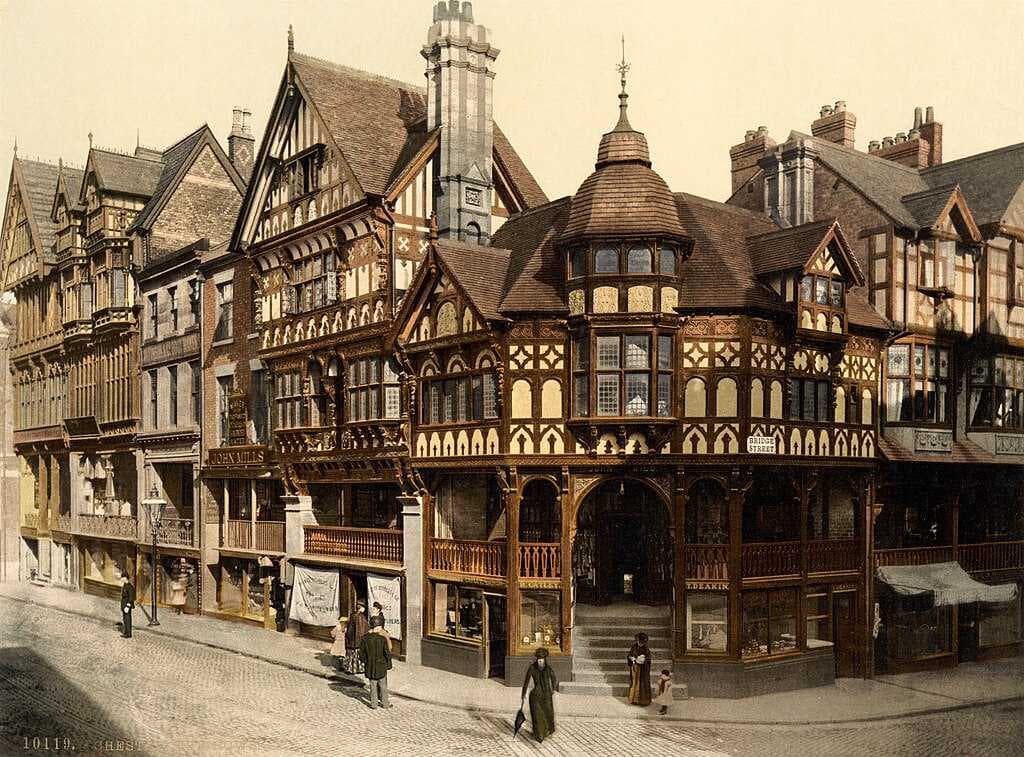 Photochrom of the Chester Rows as seen from the Cross, 1895