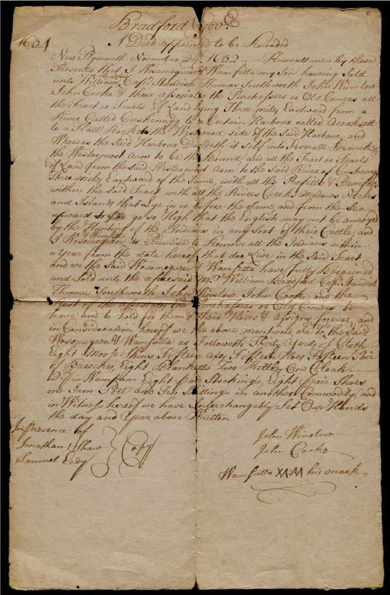Purchase deed from November 29, 1652 for Old Dartmouth.[14]