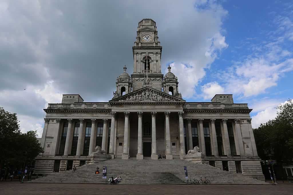 The neo-classical Portsmouth Guildhall and surrounding civic offices are the centre of government.
