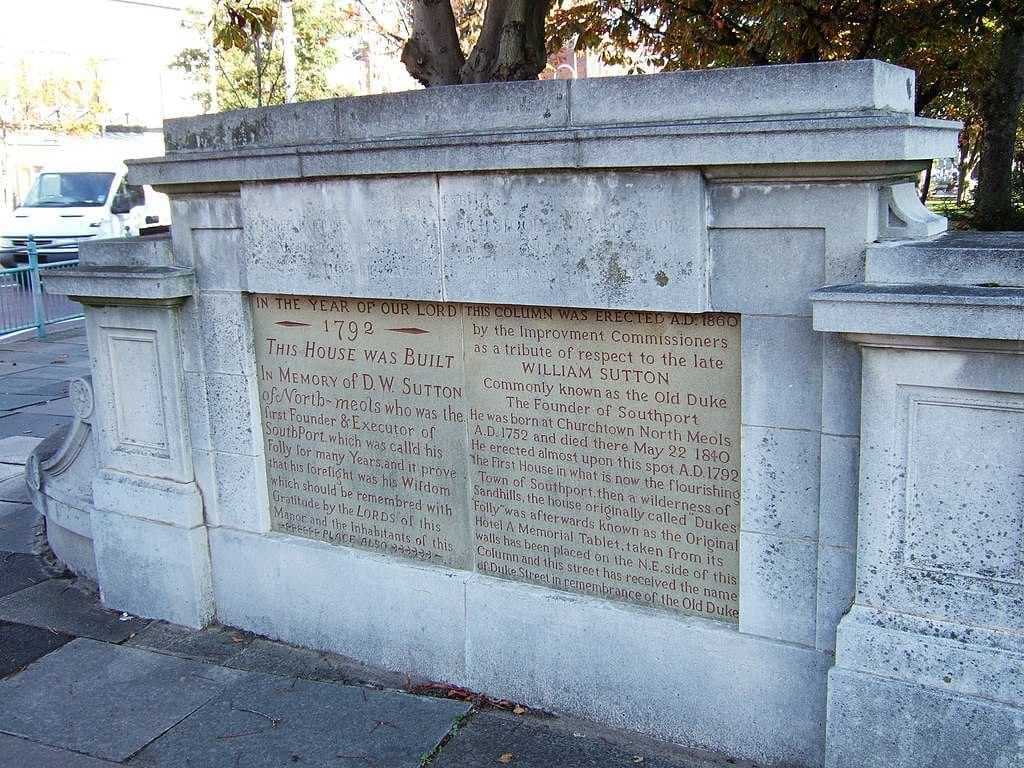 Plaque dedicated to William Sutton, on the corner of Duke Street