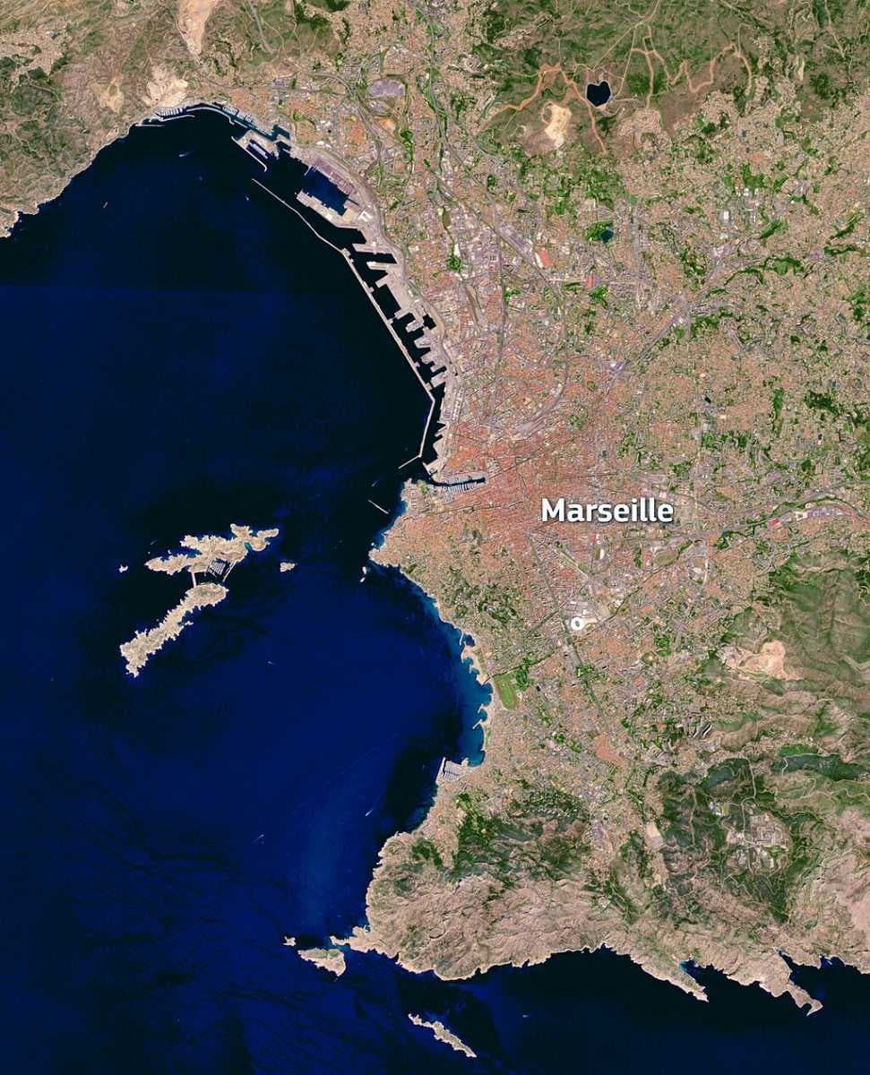 A Sentinel-2 satellite view of Marseille.