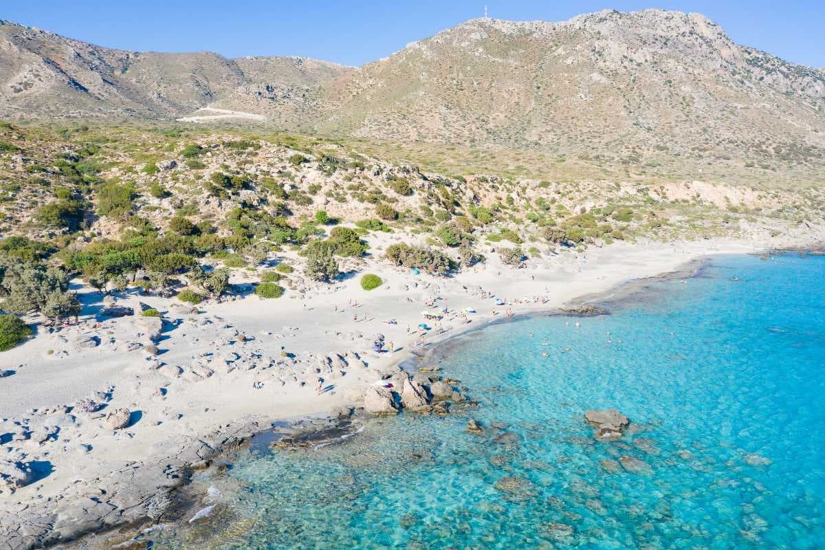 Aerial view of Kedrodasos beach in Chania, Crete