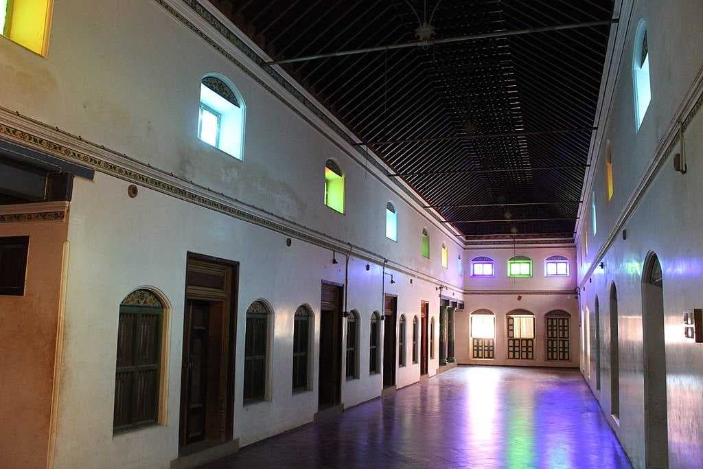 Dining hall inside a chettinadu house - chettinadu architecture.