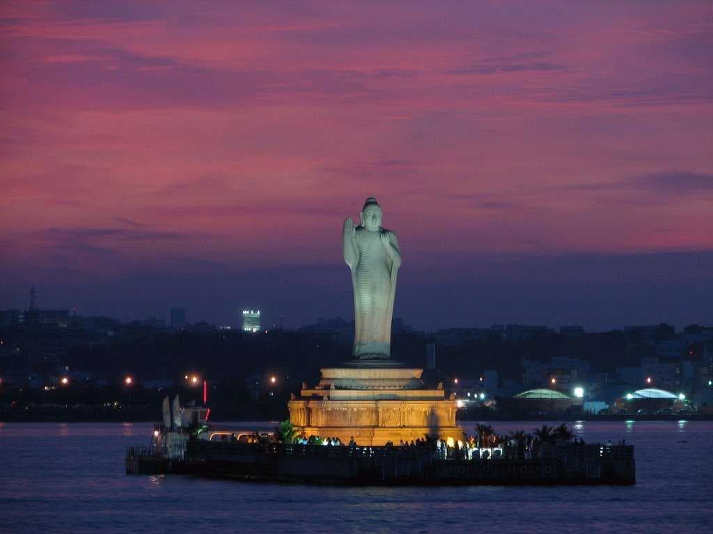 Hussain Sagar Lake, built by Ibrahim Quli Qutb Shah is spread over an area of 5.7 square Kms