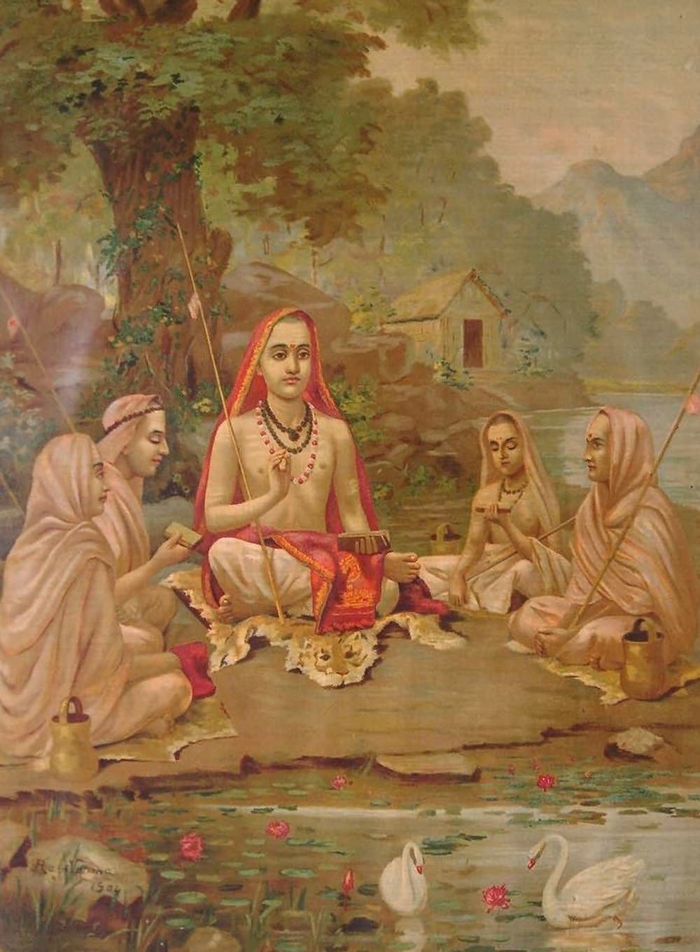 Adi Shankara with disciples, drawing by Raja Ravivarma,1904