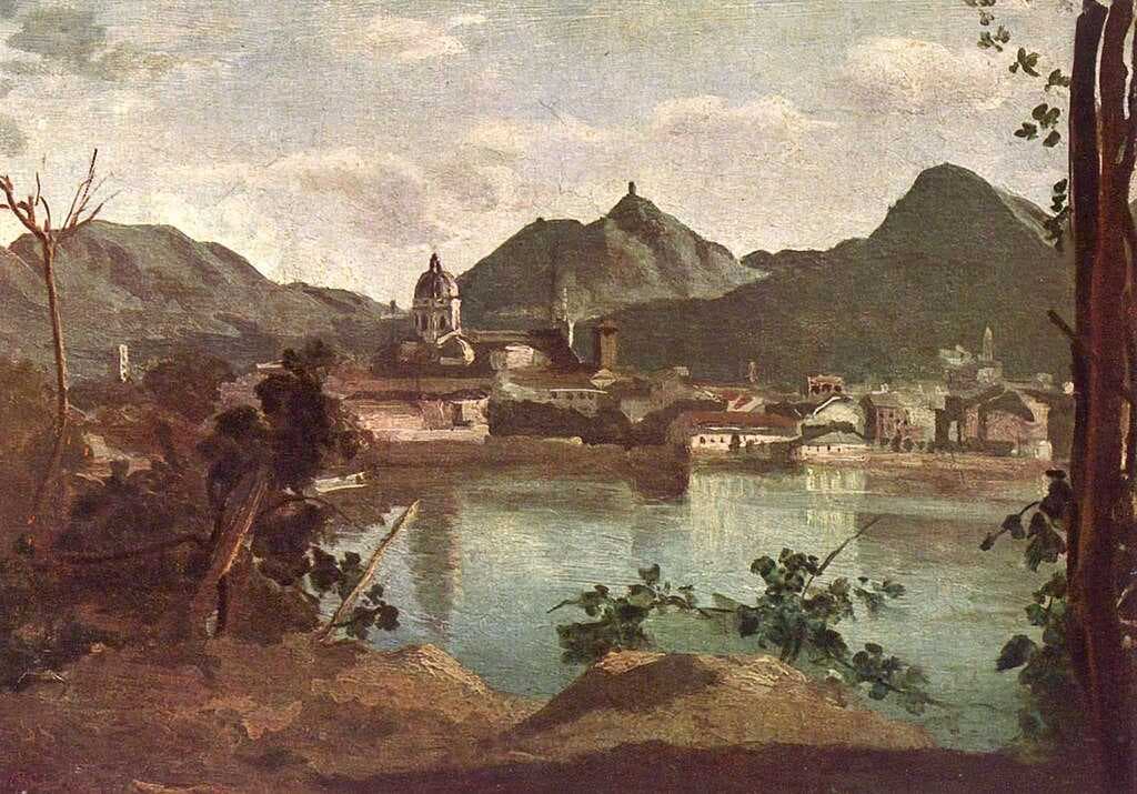 City and Lake Como, painted by Jean-Baptiste-Camille Corot, 1834
