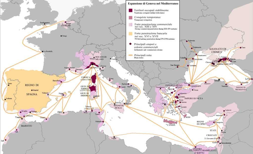 Territories of the Republic of Genoa, around the Mediterranean & Black Sea coasts.