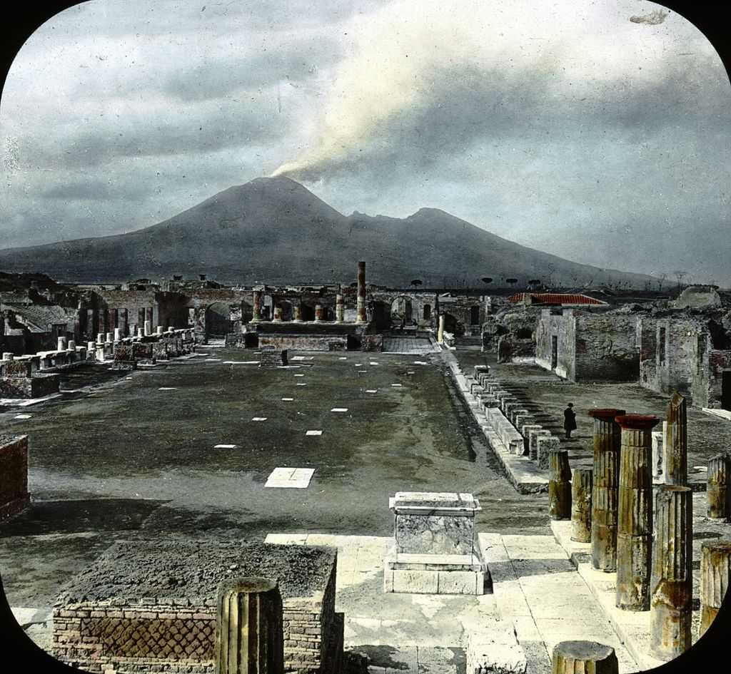 Pompeii, Italy. Pompeii - Forum and Vesuvius. Brooklyn Museum Archives, Goodyear Archival Collection