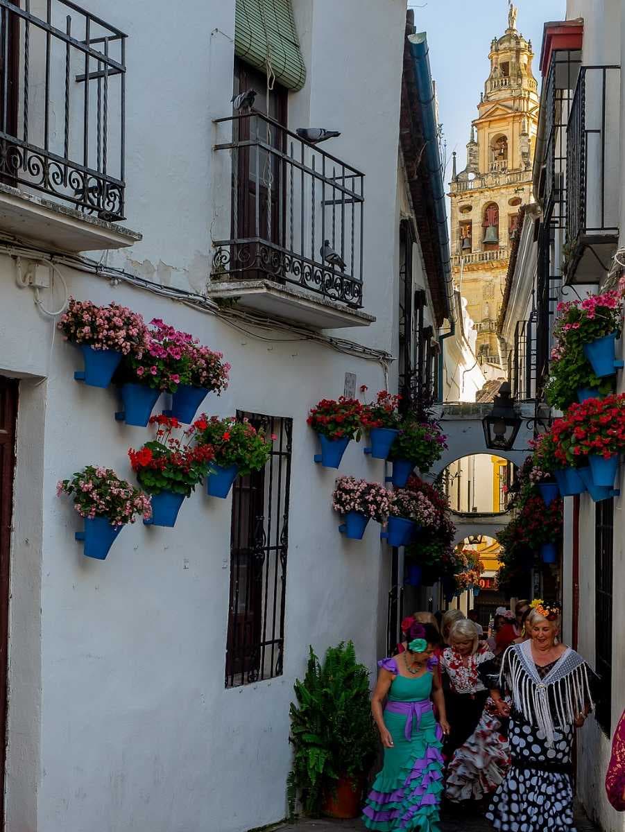 Calleja de las Flores, with the Great Cathedral in the background.