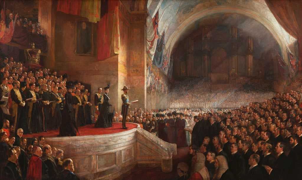The Big Picture, the opening of the first Parliament of Australia on 9 May 1901, painted by Tom Roberts.