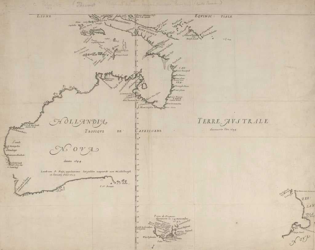 Melchisedech Thevenot (1620?-1692): Map of New Holland 1644, based on a map by the Dutch cartographer Joan Blaeu.