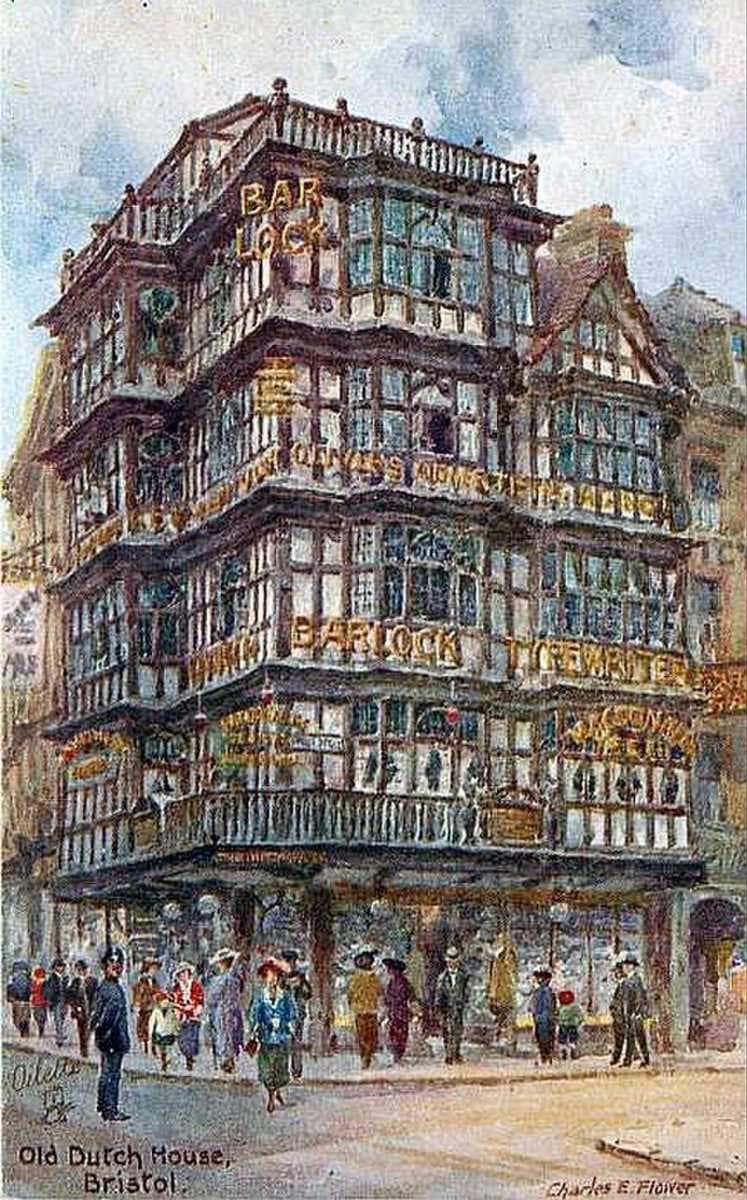 The 17th-century Old Dutch House, High Street, Bristol, before destruction in the Blitz, 1940