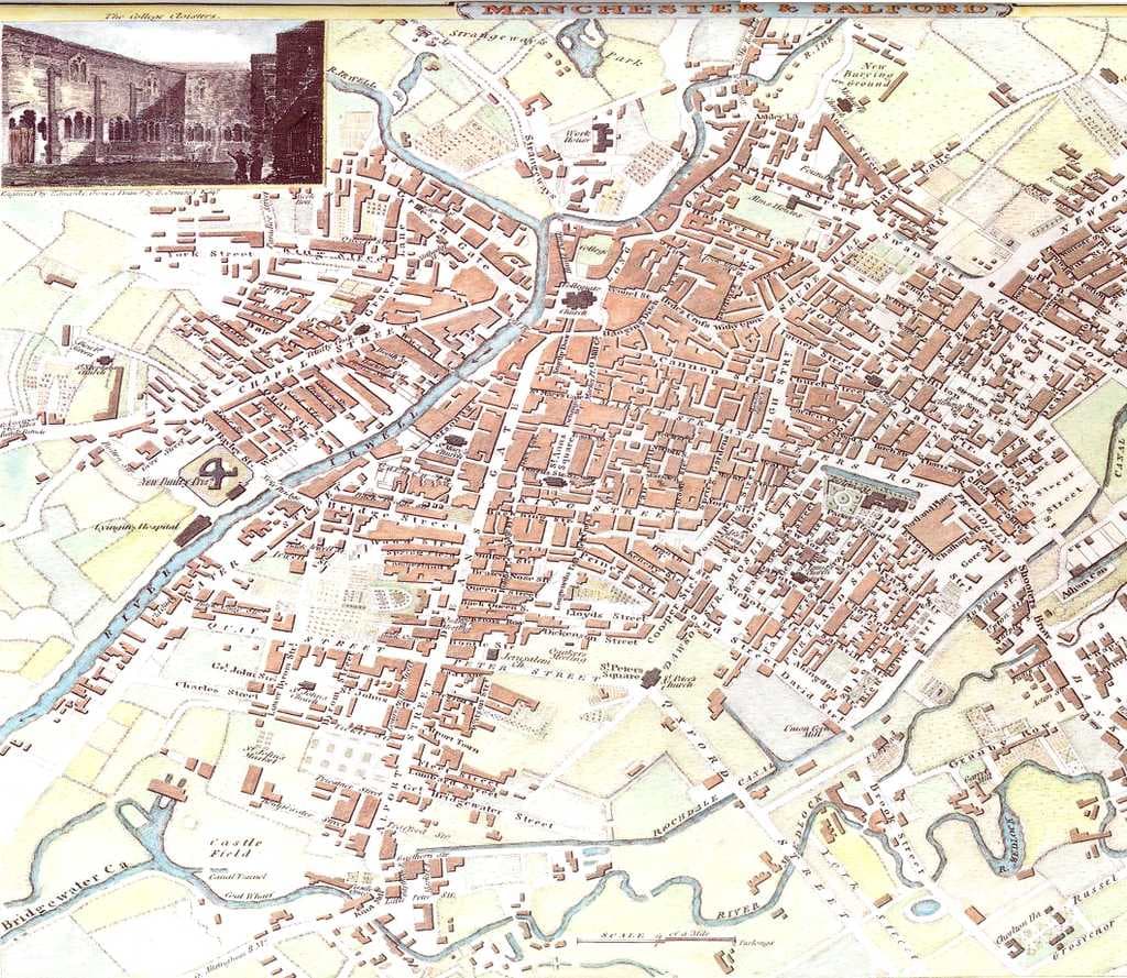 A map of Manchester and Salford from 1801