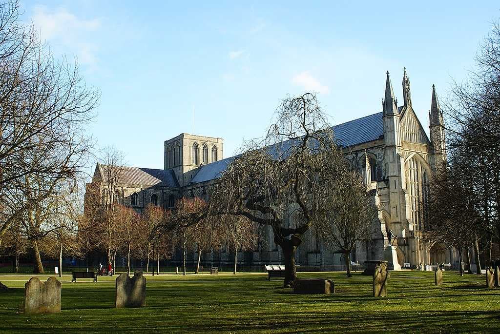 Winchester Cathedral, showing its long nave