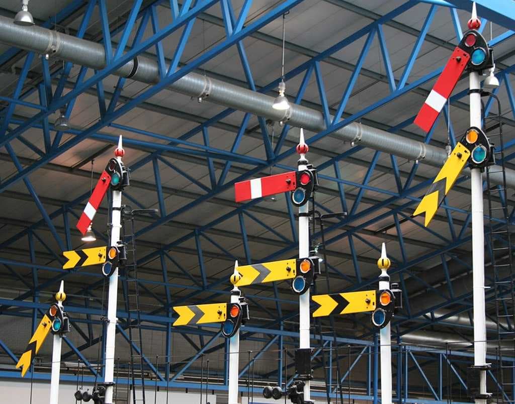 Semaphore railway signals in the Museum's Great Hall