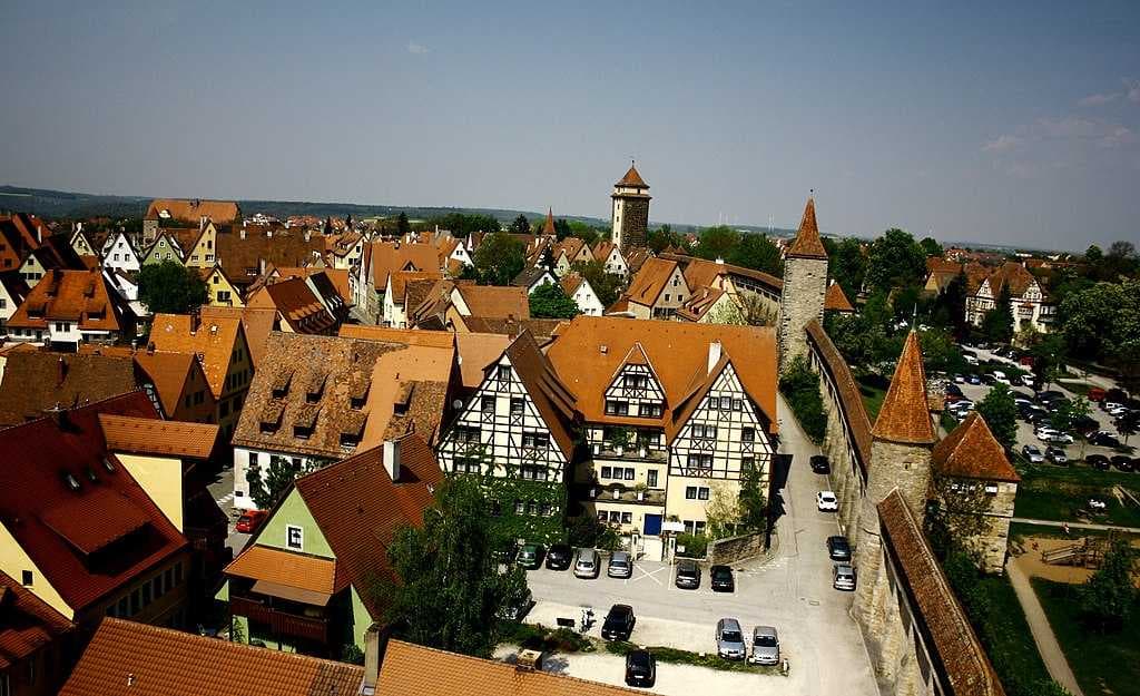 The eastern side of Rothenburg. Houses here were rebuilt after 1945