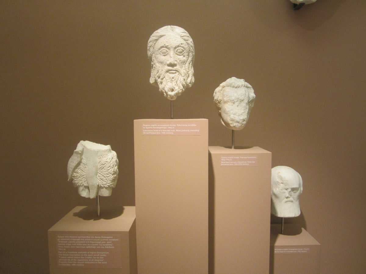Busts of people on display.