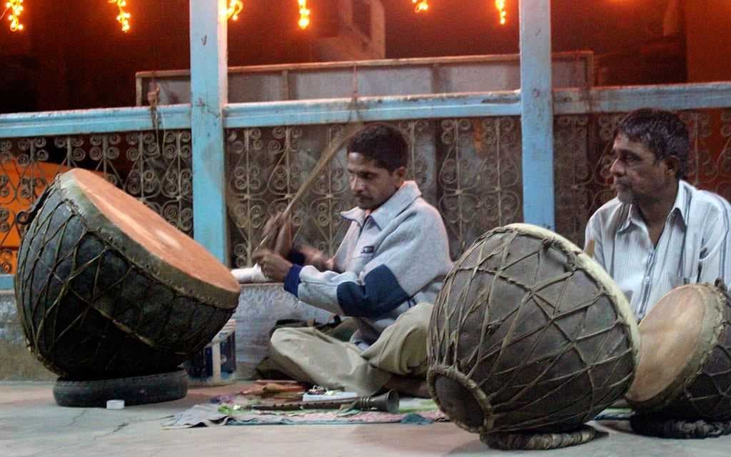 Traditional drummers playing Naubat