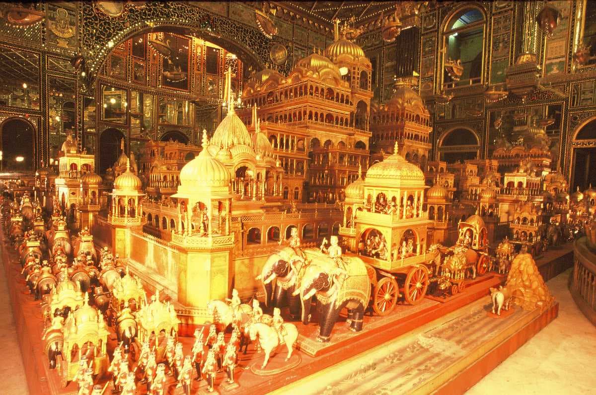 Gold Plated figurines showing the Procession of Celestials, at Ajmer Jain Temple