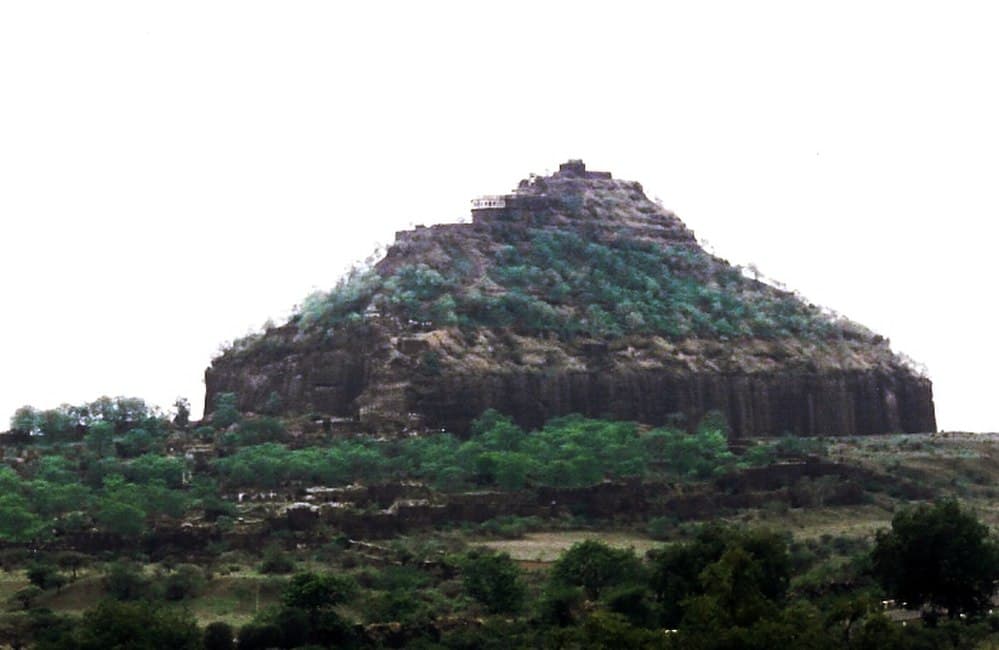 The Devagiri-Daulatabad fort with a tunnel entrance, cannon post, and narrow access bridge