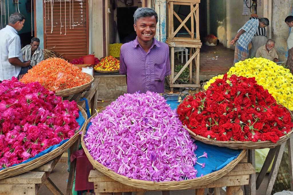Flowers put up for sale in Chidambaram.