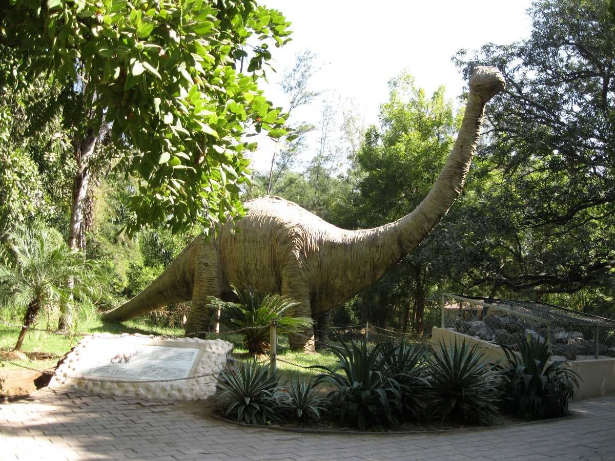 A model of a dinosaur in the park.