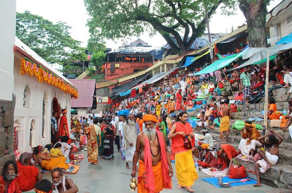 Sadhus gathered at Kamakhya Temple for the Ambubachi Mela