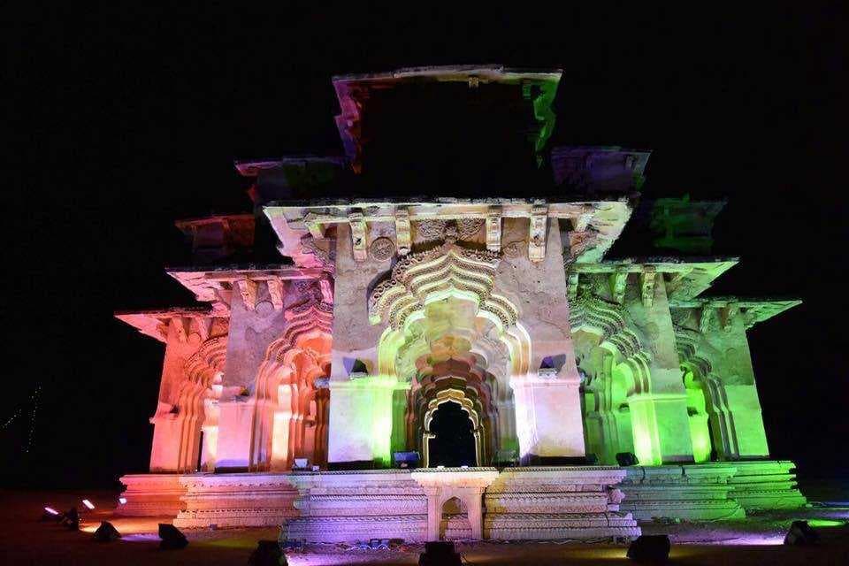 Temple Decorated with Lights During Hampi Utsav