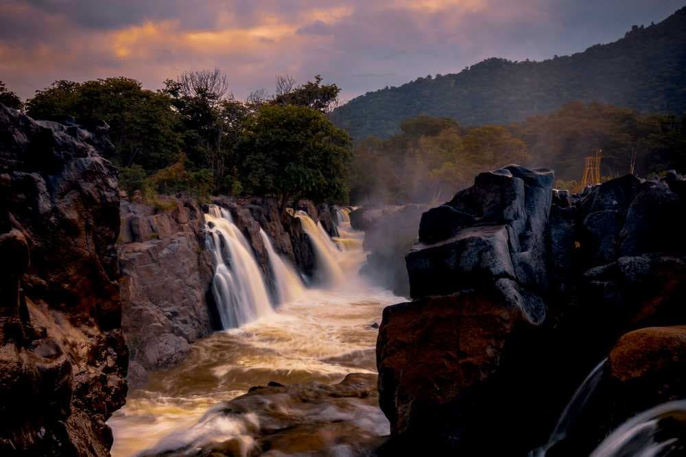 Picturesque View of Hogennakal Falls during Sunrise