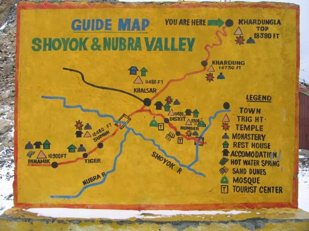 Location of Diskit and Khardong La pass in the Nubra Valley