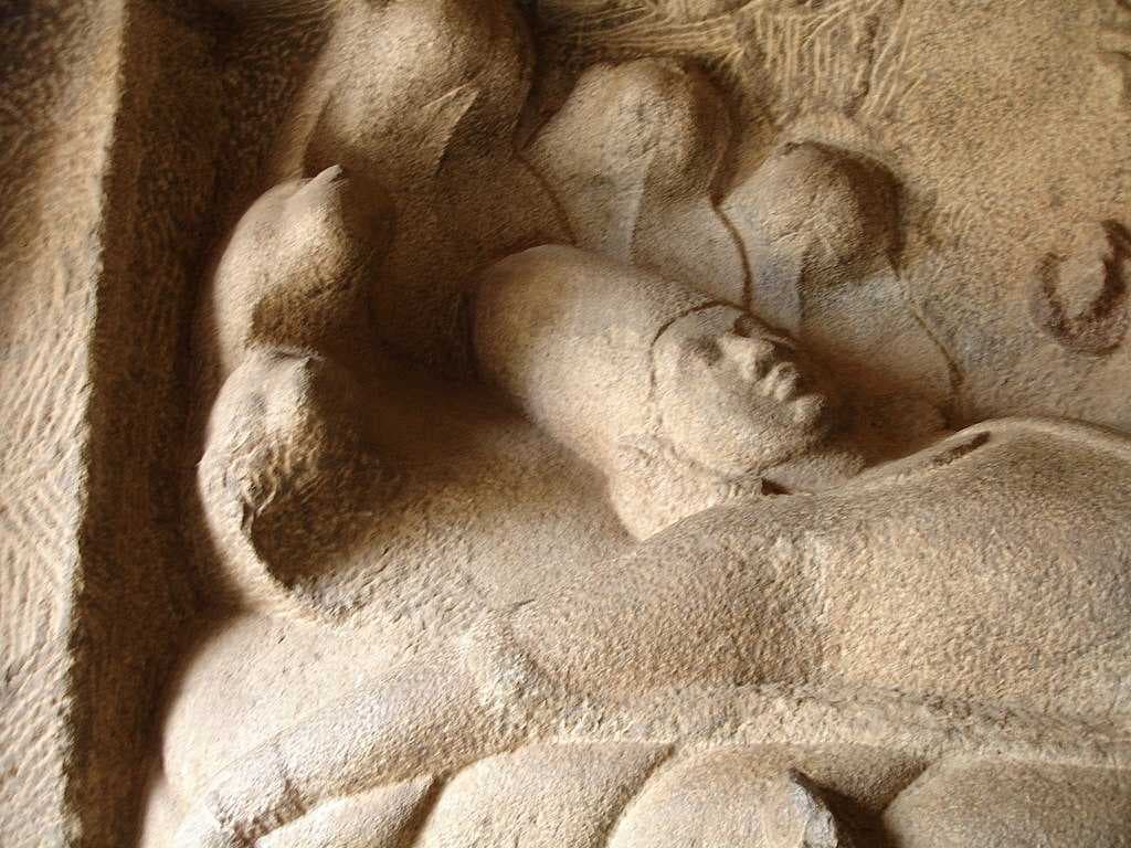 Vishnu in repose in the Mahishasuramardini Cave