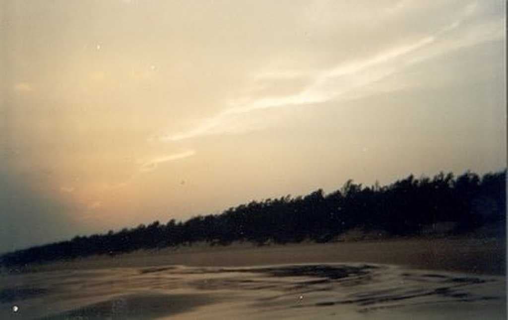 A view of the beach during the sunset