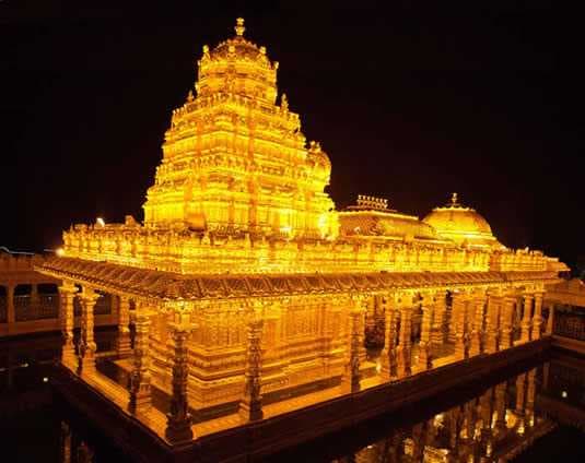 The Sri Puram Golden Temple in the evening