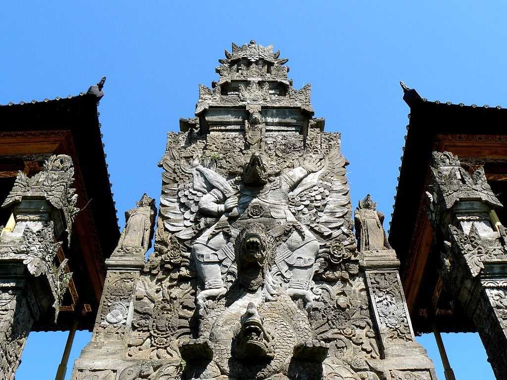 Floral decoration typical of North Bali decorates the main shrine of Pura Meduwe Karang.