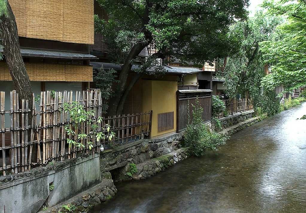 Shirakawa Canal in the Gion district, showing the rear of some ochaya