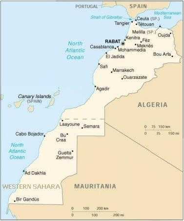 Map of Morocco and Western Sahara