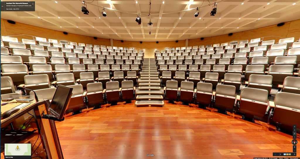 A panoramic view of the Auditorium in Auckland War Memorial Museum