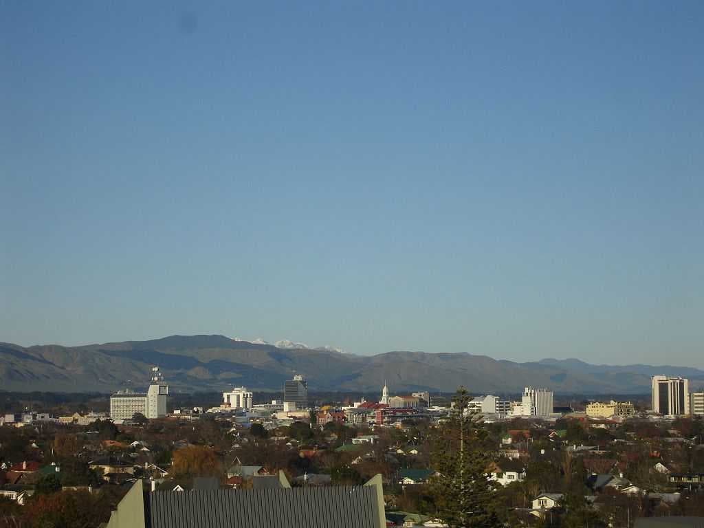 Looking southeast towards Palmerston North city centre from Palmerston North Hospital. In the distance is Tararua Range.