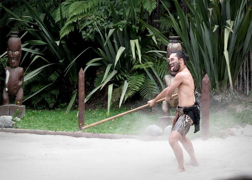 Young Maori man performing the Hakka