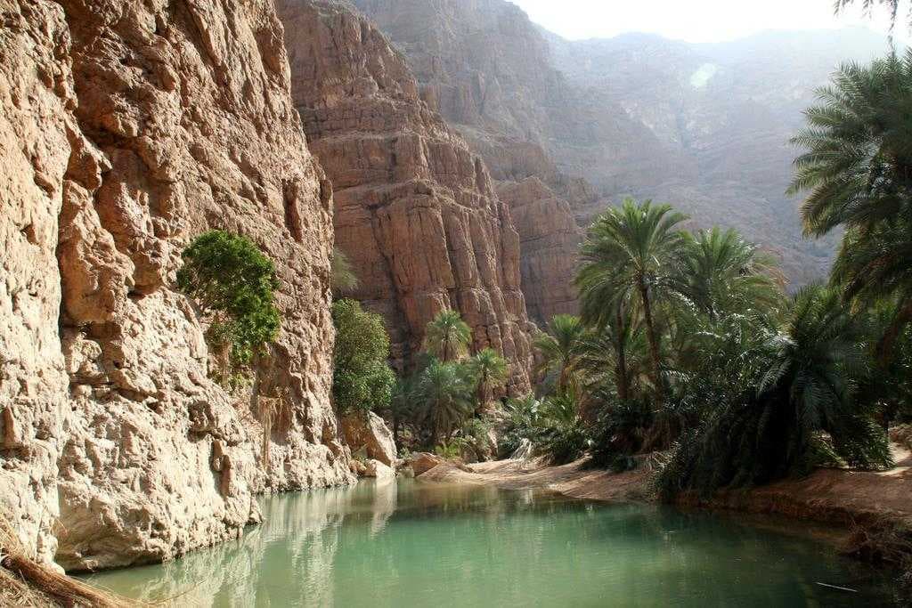 Emerald Green Water of Wadi Shab Lake