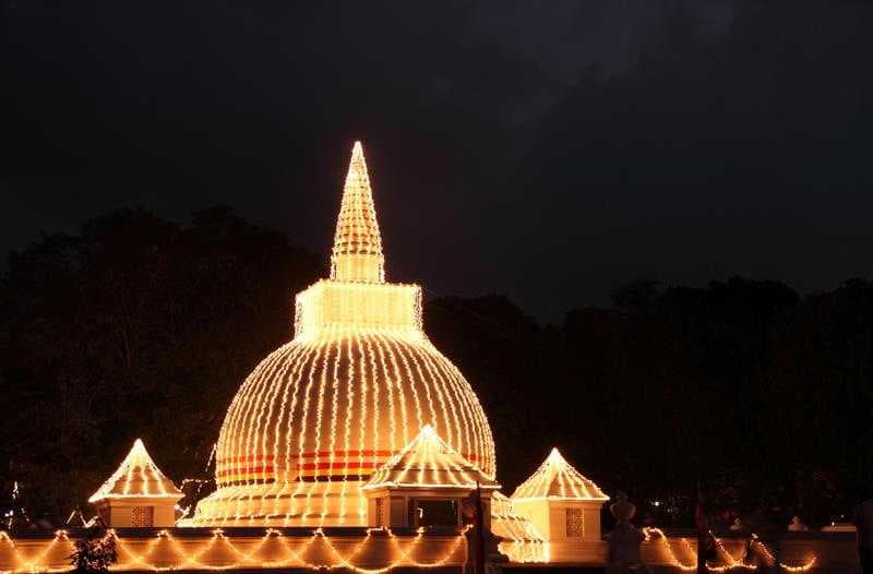 Ruwanweliseya stupa lit up at night