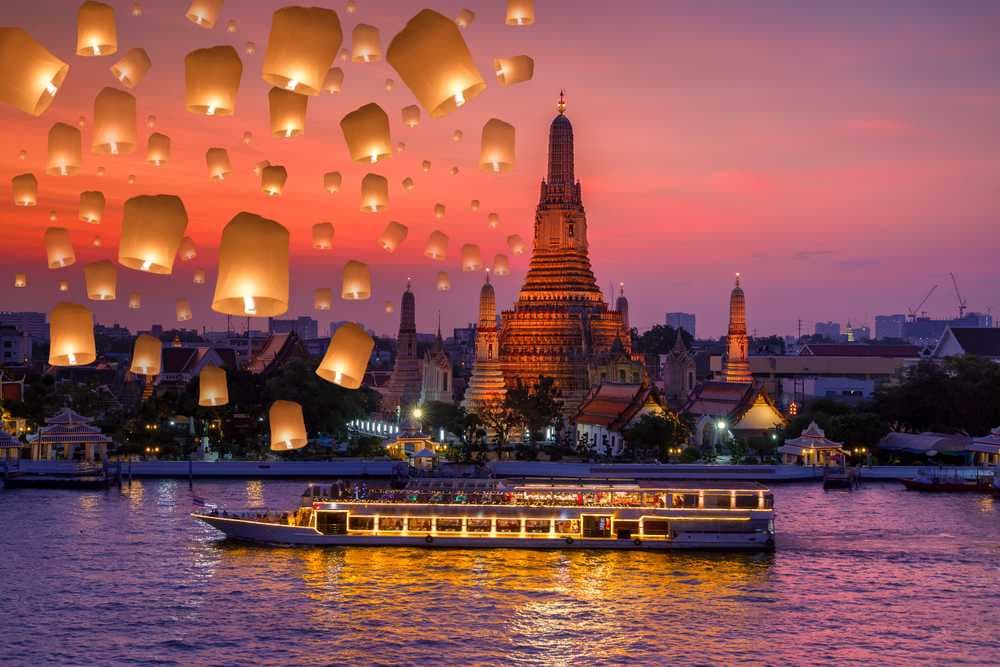 Chao Phraya River Cruise in Bangkok during the Songkran festival, which is one of the most celebrated festivals in Thailand