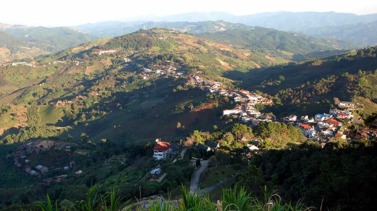 Aerial View of Dai Mae Salong in the Afternoon