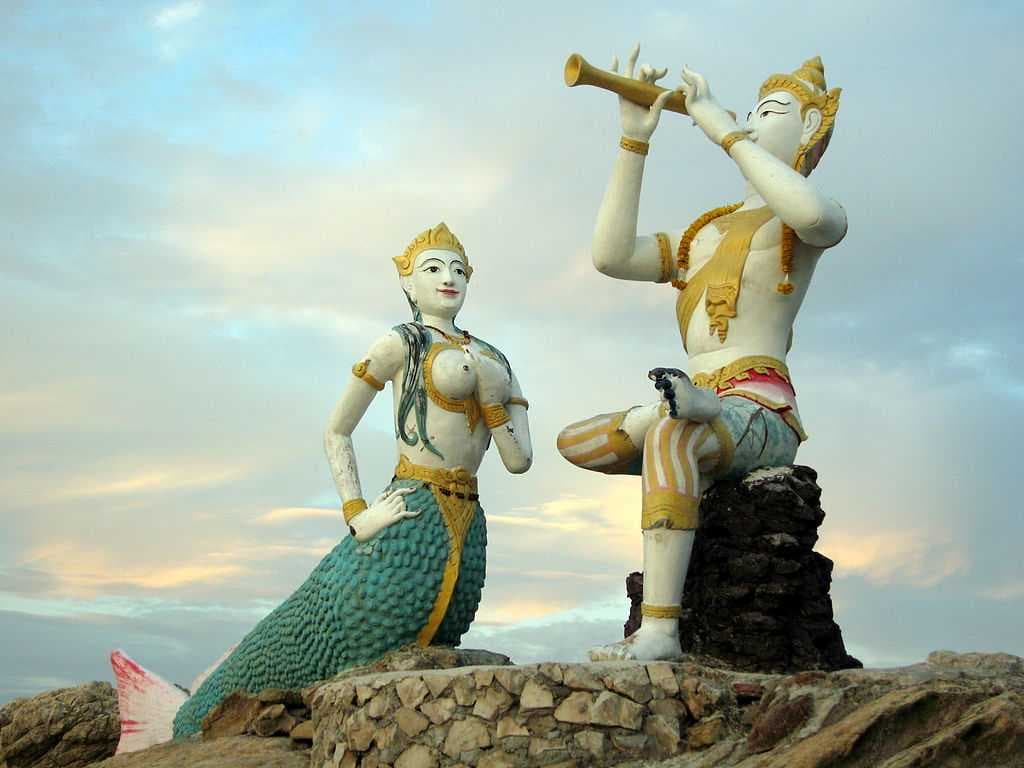 Statue of Aphai Mani and mermaid, Hat Sai Kaeo Beach.