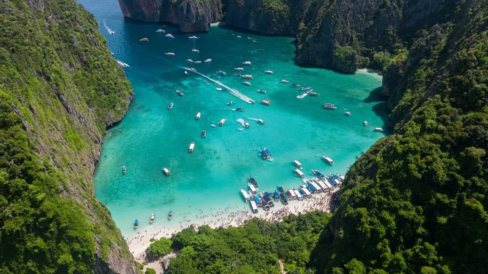 Aerial View of Stunning Maya Bay, Krabi