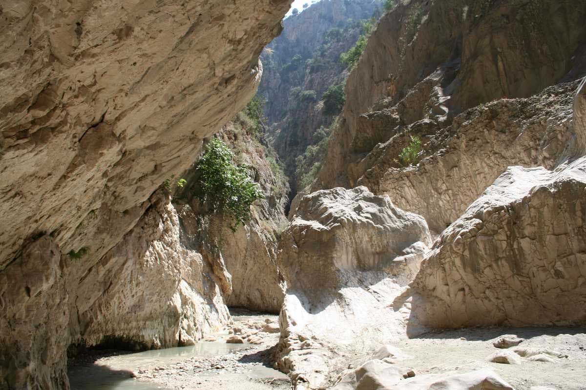 Saklikent Gorge, also known as the Hidden City, is popular for hiking and trekking