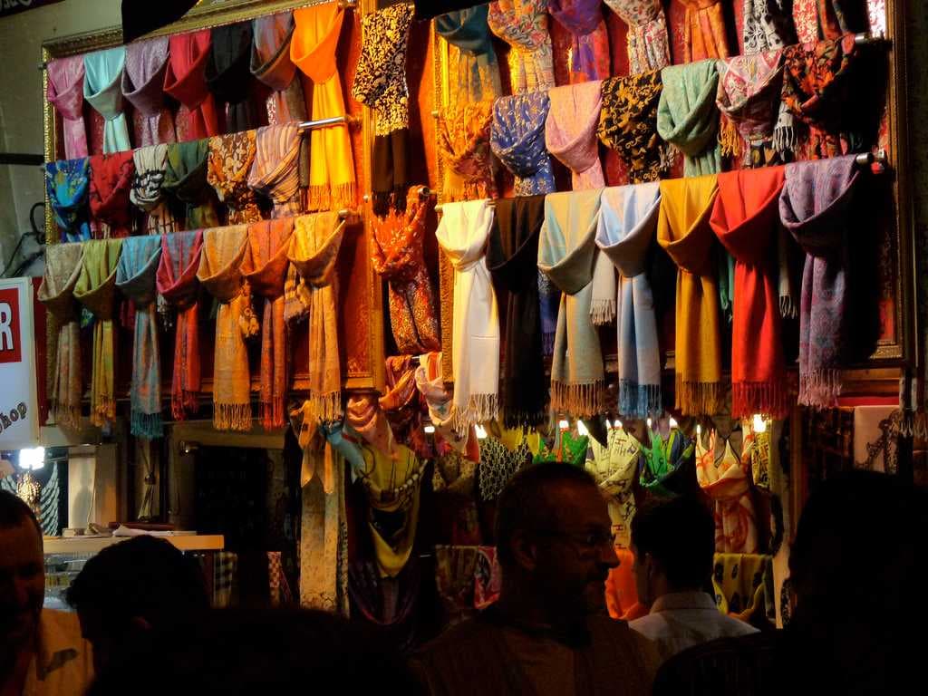 Clothing kept on sale at the Grand Bazaar.