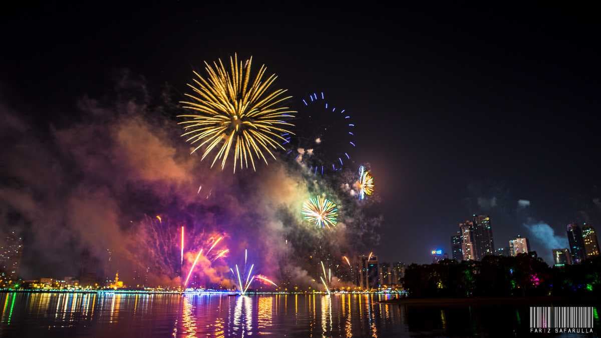 Fireworks on New Year at the Al Majaz Waterfront.